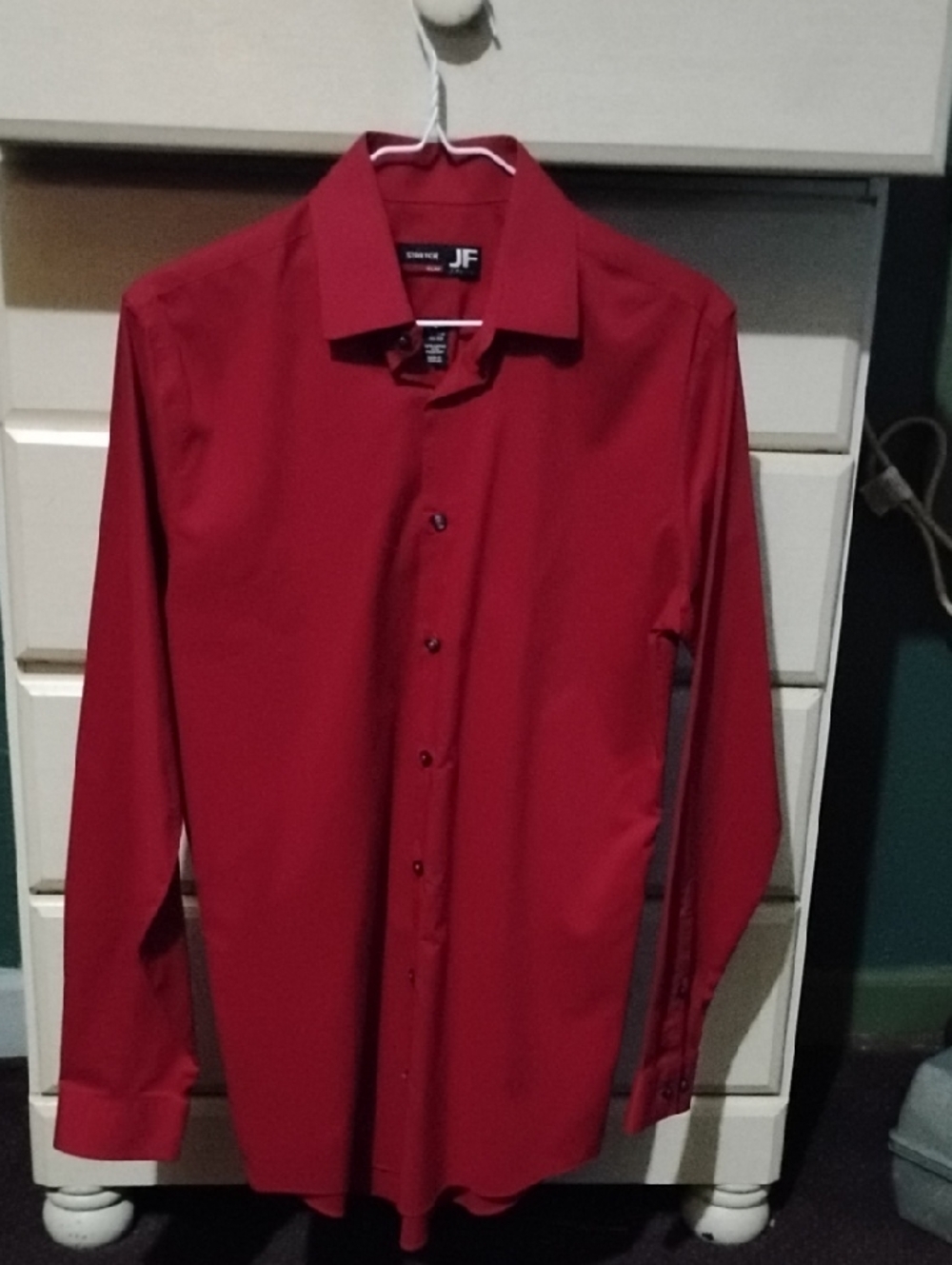 JF jf. Ferrar Men's Stretch Slim. Red Dress Shirt - Classic Point Collar